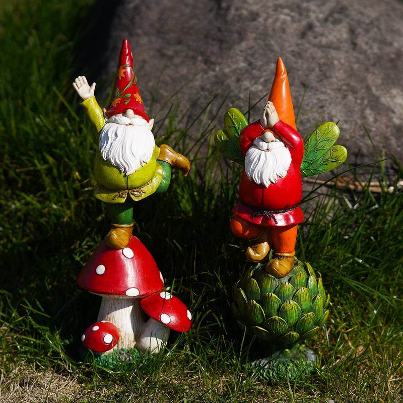 Topadorn Vegetable Garden Gnome Standing on Mushroom, Outdoor Decor for Yard & Patio, Funny Christmas & Holiday Statue Gift - Image 5